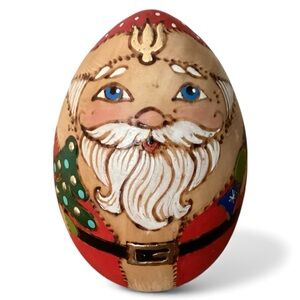 Russian Santa Christmas Painted Wooden Egg 4”